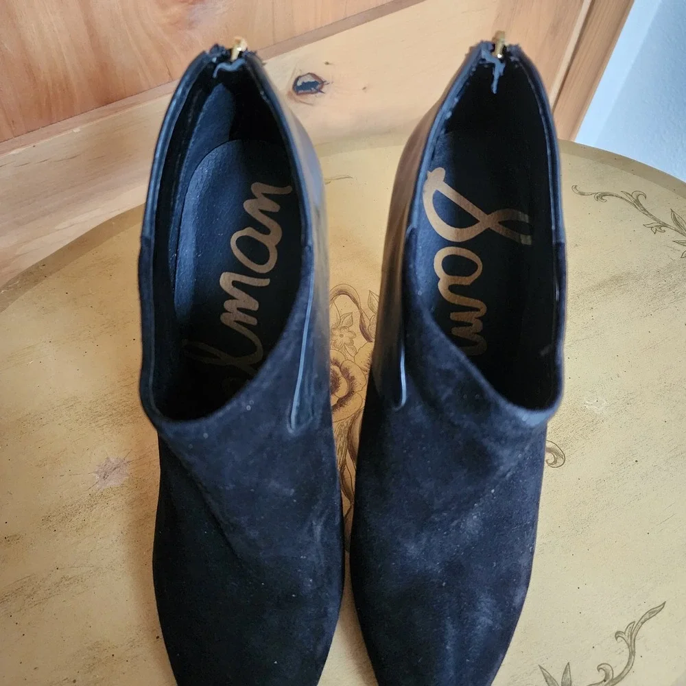 Sam Edelman US 8.5 Black Suede Leather Stiletto Ankle Booties‎ Pointed Toe